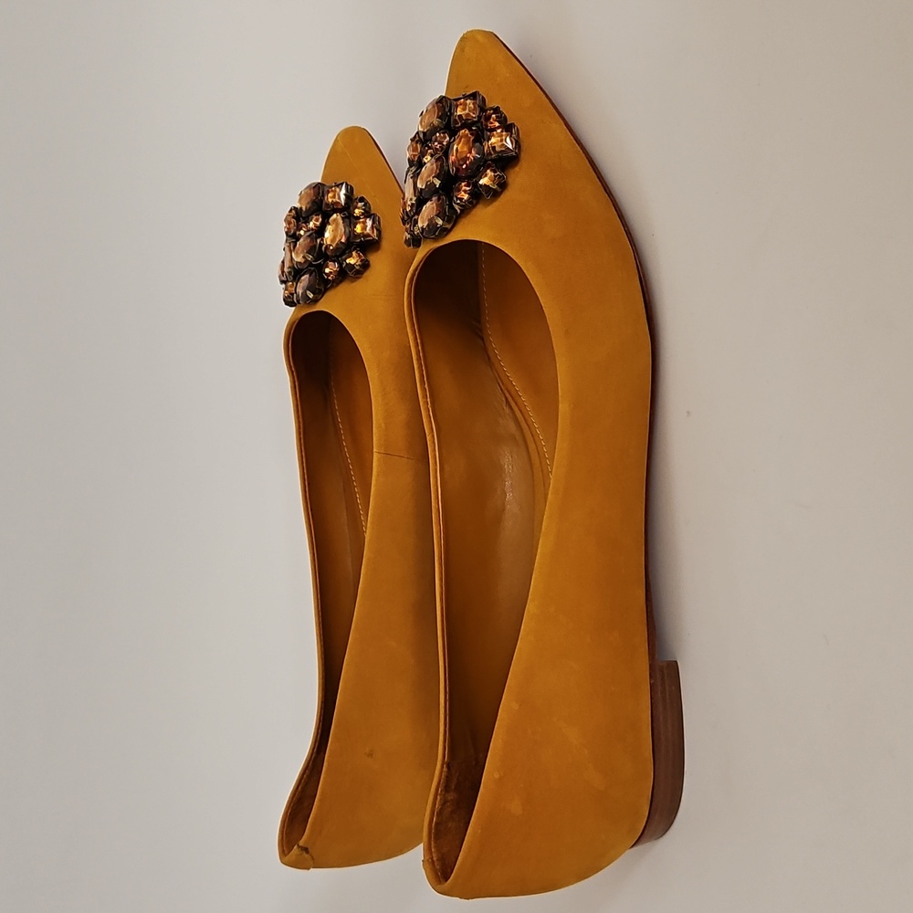 SCHUTZ Zelena Mustard Yellow Gemstone Pointed Flat Shoes Size 37